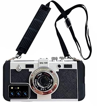 SGVAHY Emily in Paris Phone Case for Samsung Galaxy S21 Vintage Camera Case Cute 3D Unique Design Cover with Removable Neck Strap Lanyard Silicone Case for Girls Kids Women Black