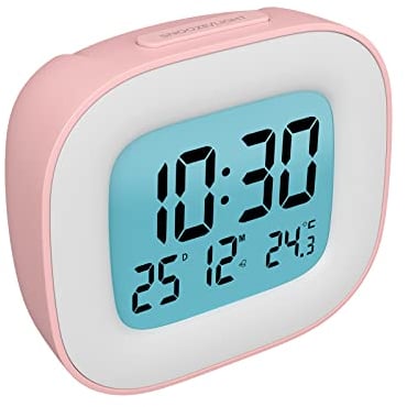 HOMVILLA Wecker Digital, Wecker Batteriebetrieben Bettseite - Tischuhren mit Temperaturanzeige, Schlummerfunktion und Hintergrundbeleuchtung für Reisen, Schlafzimmer(Rosa)