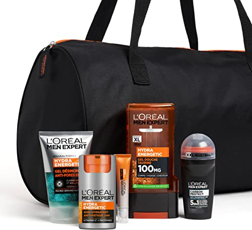 L'Oréal Men Expert – Energieroutine für Herren – Anti-Ermüdungserscheinungen Gesicht & Augen – Vitamin C, Taurin & Kohle – Hydra Energetic – 5 Produkte