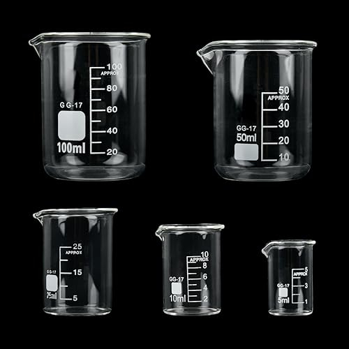 BUYGOO 5PZ Bicchiere Graduato 5ml 10ml 25ml 50ml 100ml Bicchieri con Beccuccio Set di Misurini in Vetro Bicchieri da Laboratorio Vetro da Laboratorio Bicchieri da Laboratorio per Esperimenti, Cottura