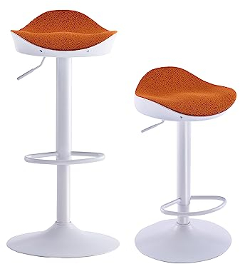 Kidol & Shellder Barhocker 2er Set Barstuhl Barstühle Weiß Orange Fleece Teddy 360° höhenverstellbar aus PU und Metall für Zuhause Küche Theke Bistro