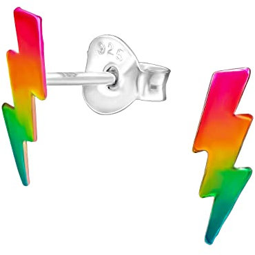 Lightning Bolt Flash Earrings - Rainbow - 925 Sterling Silver