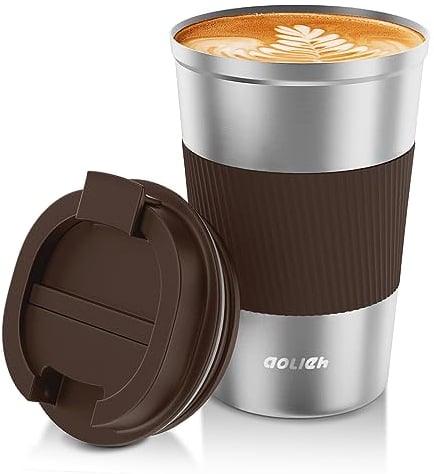 Aolieh Thermobecher, Kaffeebecher mit Auslaufsicherem Deckel, Thermobecher- Isolierbecher, Edelstahl Travel Mug, Kaffeebecher to go für heißes und kaltes Wasser Kaffee Tee 380ML