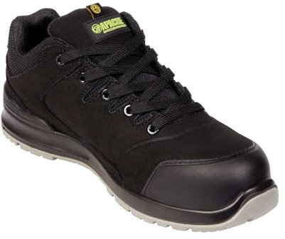 Apache Mens Safety Trainers | Brampton S3 Recycled Suede Leather Safety Trainer | Black UK Mens Size 11 | Composite Toe Cap and Midsole Protection | 100% Non Metallic | S3S SR ESD Safety Ratings