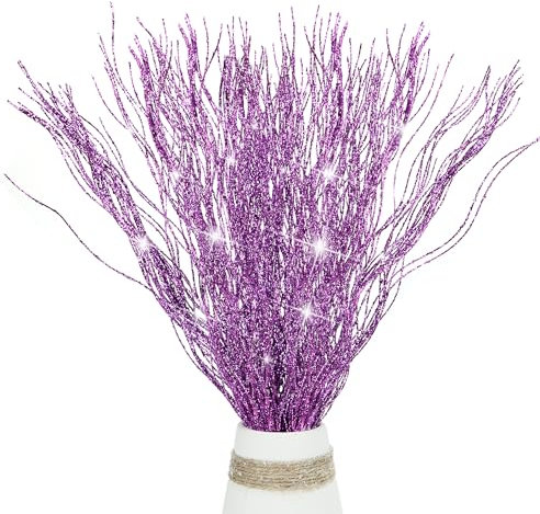 Kunjocy 10 Stück Weihnachts-Glitzerstiele, 45 cm, Weihnachtsbaumschmuck, gelockt, künstliche Weihnachtsspieße für Weihnachtsbaum, DIY-Kranz, Handwerk, Vase, Hochzeit, Party (lila)