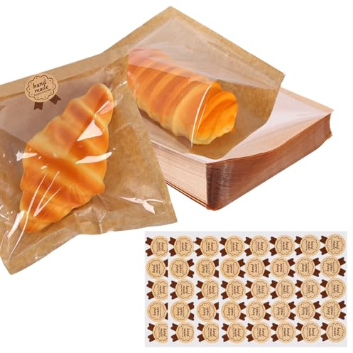 100 Stück Toastbeutel Kraftpapier Tüten Brottüten Papier mit Klarem Fenster Fettdichte Imprägniern Papiertüten für Lebensmittel Tüten aus Zellophan für Snacks, Mittagessen und Bäckertüte (braun)