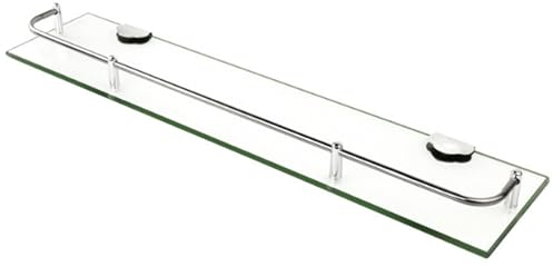 BTGGG Mensola da bagno in vetro, montaggio a parete, 3 misure, 40 mm, 50 mm, 60 mm, ripiani sospesi in vetro con ripiano singolo per doccia per bagno con binario in acciaio inossidabile, 60 x 11 x 3,5