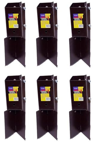 6 x Fence Post Holder 75mm posts Support Concrete In Shoe Anchor Clamp Grip Brown for 75mm x 75mm posts (3) Eliza Tinsley Swiftpost, Pack of 6