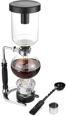 QWORK 5 Tassen (600 ml) Siphon-Kaffeemaschine – Borosilikatglas-Siphonbrauer mit verstellbarer Pufferklemme, hohe Temperaturbeständigkeit, Tischglas-Siphonkanne für Kaffee-Aficionados