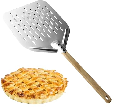 Pelle à pizza en aluminium | Spatule à pizza en alliage d'aluminium de 12 pouces avec manche en bois, palette coulissante perforée antiadhésive, pelle à pizza creuse