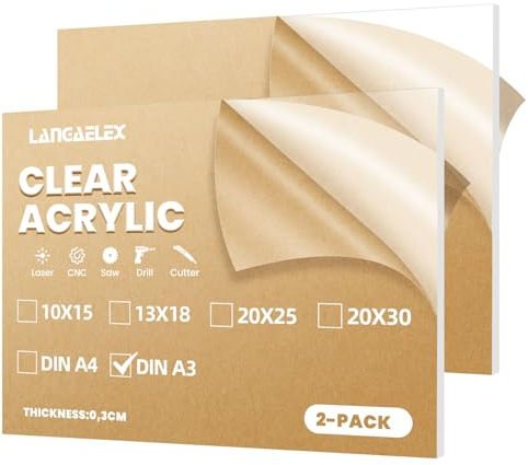Langaelex 2 Hojas de Metacrilato Transparente A3 (297 x 420 mm), 3 mm Plexiglás Acrilico Placa para Corte por Láser, Letrero de Bienvenida a Bodas, Reemplazo de Vidrio