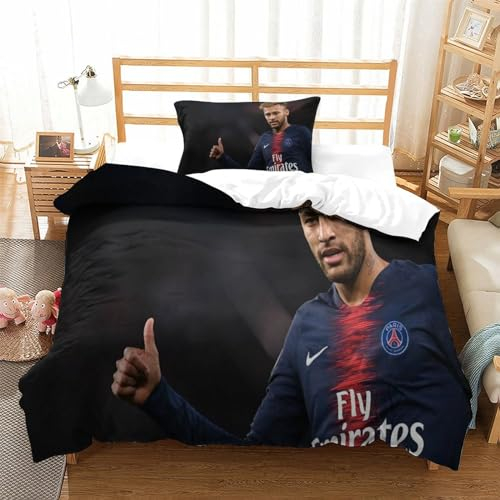 tanzhenning Neymar Kinder Bettbezug Set Startseite Satz, Bettwäsche Satz Moderne Bettbezug Für Jugendliche Jugend Mädchen Jungen, Startseite Schlafzimmer Dekor Single(135x200cm)