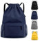 MEYDLL Turnbeutel Rucksäcke mit Kordelzug Große Kapazität Sportbeutel Drawstring Rucksack mit Schuhfach Wasserabweisend String Tasche Gym Bag mit Zwei Seitentaschen für Damen und Herren (Dunkelblau)