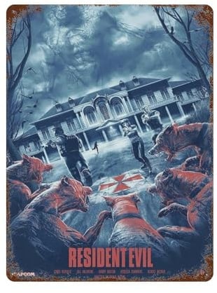 KSOXDAITIP Filmposter Resident Evil, gefährliche Wanddekoration, Kunst, Metallblechposter, moderne Heimdekoration, Kunst, Metallposter, Hausbar, Ladendekorationen, Vintage-Schild, Geschenk, 39,9 x