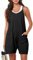 CLOUPSO Jumpsuit Damen Sommer Träger Lässiger Kurz Arbeitshose Latzhosen Ärmellos Overall Lose Einteiler Romper Hosenanzug mit Spagettiträger mit Große Taschen Schwarz L