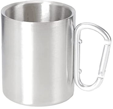 DRMEE Coffee Milk Tea Mugs, Carabiner Mugs Stainless Steel Double-Layer Insulated Coffee Mug Outdoor Portable Mug Silver Multifunctional Morning Cup