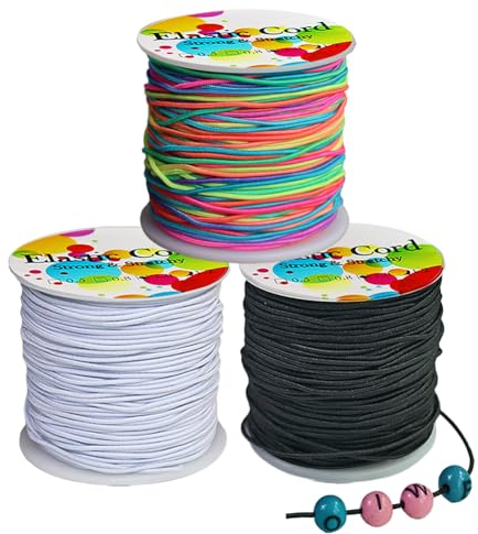 Ewparts Lot de 3 Rouleaux de Fil élastique de 1 mm (Noir/Blanc/Le Rainbow)