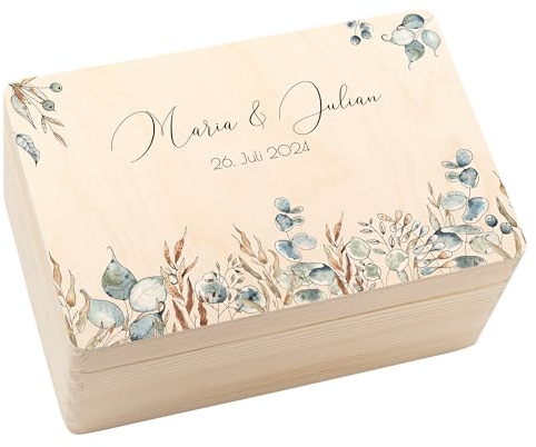 Geschenkfreude Erinnerungsbox individuell - Hochzeitsgeschenk Holz personalisiert - 30x20x14cm - UV-Druck - Geschenkbox Hochzeit - Hochzeitsgeschenke für Brautpaar - Geldgeschenk Hochzeit Floral 4