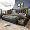 MYBOO Polsterbett Doppelbett 160x200, Bett mit 4 Schubladen&LED-Beleuchtungsleiste&Höhenverstellbarem Kopfteil&Lattenrost, Stauraumbett Funktionsbett Bettgestell Jugendbett, PU, Mit Matratze, Schwarz