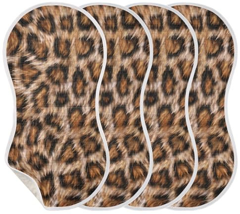 KLL Musselintücher für Babys und Mädchen, 4 Stück, große Baumwoll-Tücher, unisex, weich und saugfähig, bequeme Spucktücher, ein Muss – Leopard