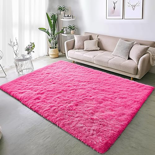 BSGIFT Teppich Wohnzimmer Rosa 60x110 - Flauschiger Hochflor Teppich rutschfest für Schlafzimmer Kinderzimmer - Modern Wohnzimmerteppich Bettvorleger, Shaggy Langflor Fellteppich