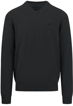 FYNCH-HATTON Herren Feinstrickpullover mit V-Ausschnitt, Black, XL