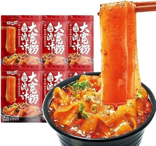 Chinese Hotpot Wide Noodles,Sweet Potato Starch Glass Noodles,Sichuan Sesame Sauce Red Oil Flavored Hot Pot Kuan Fen, Instant Food Powder, Hotpot Soup Japchae&Korean dish (Red Oil Flavor,1bag)