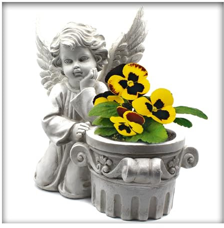 Pflanzgefäß Engel Pflanztopf Grabdeko, Gartendeko Blumentopf Dekofigur, Statue Höhe 29 cm