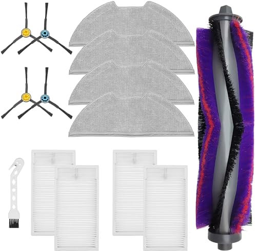 KimSin accesorios para Eureka E10S NERE10s, para Midea M9, para Obode A8 A8 Plus piezas de repuesto de robot aspirador, cepillo rodillo + 4 hape filtros + 4 paños mopa + 4 cepillos laterales