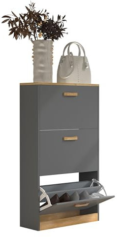 VCM Holz Regal Kipper Schuhregal Schuhschrank Schuhkipper 3 Klappen Halom M