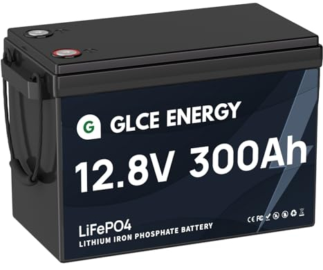 GLCE ENERGY Batterie 12V 300Ah LiFePO4, 3840Wh Batterie au lithium avec des cellules de qualité A et 200A BMS, 4000~15000 cycles, support série/parallèle, parfait pour l'énergie solaire