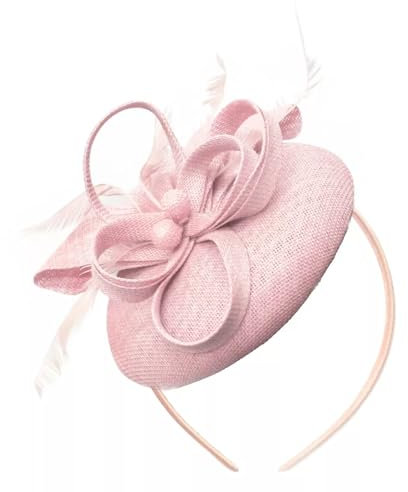 Caprilite Cerchietto rotondo in sinamay con perline, per donne e matrimoni, Rosa cipria, Etichettalia unica