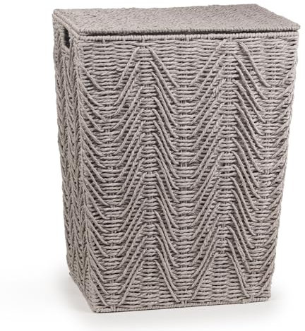 Woodluv Laundry Basket with Lid, Woven Storage Basket, Laundry Hamper Bin Storage Organiser, Washing Basket for Dirty Clothes Bathroom, Medium - Grey