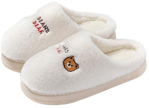Generico Ciabatte Donna Chiuse Ciabatte Bianche Donna Pantofole da Uomo in Cotone per la casa, Leggere e Calde, con Animali di Natale, in Cotone Ciabatta Donna Invernale Scarpe da Casa (White, 36)