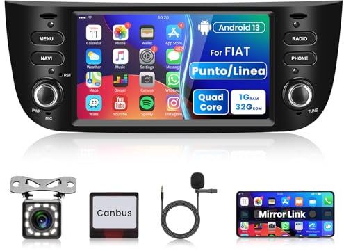 Rimoody Android Autoradio für FIAT Punto 2010-2016/Fiat Linea 2012-2015, 6.2 Zoll 2.5D Touchscreen Autoradio mit Mirror Link GPS WiFi EQ FM/RDS Radio Dateimanager Lenkradsteuerung Rückfahrkamera