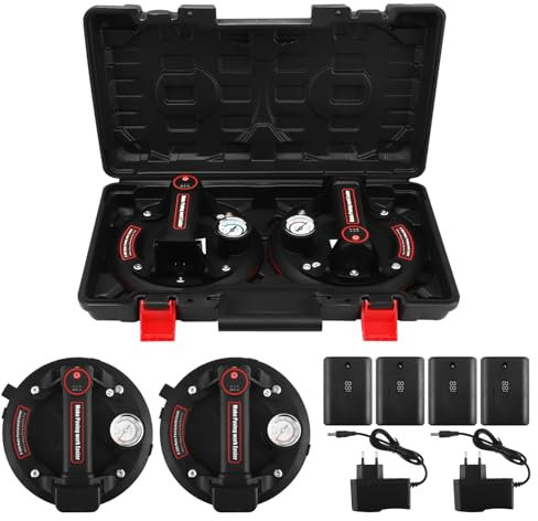 Neulriscn 2 Pezzi Ventosa Elettrica 8 con Manometro, Portata Max 220 kg, Ventosa a Vuoto Elettrica con Cassetta Portatile, Ventosa per Piastrelle, Vetro, Laminato