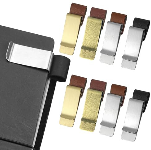 Hevysuo 8 Pièces Rétro Boucle de Stylo,Porte Stylo en Cuir et Clip en Métal,pour Carnet de Voyage,Adapté au Journal et au Bloc Notes 5 x 2cm