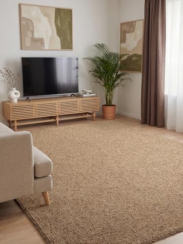 Elle Decoration Rocco - Weicher Flachgewebe Teppich, Maschinen Waschbar, Woll Optik, Langlebig & Nachhaltig, Modern, Skandi Look für Wohnzimmer, Esszimmer, Schlafzimmer, Flur - Karamell, 160x230cm