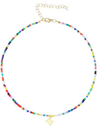 Alaoo Collar de Cuentas de Colores con Inicial, Gargantilla Hecha con Cuentas y Letras, Gargantilla con Inicial Bohemia Personalizada, Collar con Colgante para Adolescentes, Niñas y Mujeres (M)