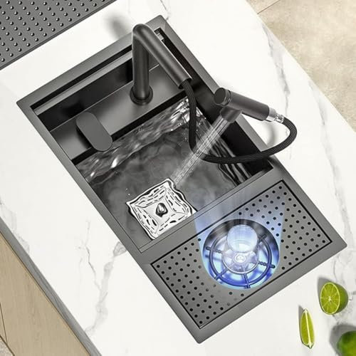 Évier de Cuisine au Bar, Lave-Verre dissimulé, évier Nano, Mini-Bar, lavabo à Main, évier Simple avec Lave-Verre, évier de Cuisine à cuve Simple, noir-55X32Cm/noir/55 * 32Cm