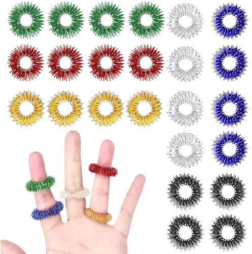 Hurifeng Bunte Akupressur Ringe Set, Massageringe für Finger, Anti-Stress Ring zur Durchblutungsförderung, Fidget Ring für Erwachsene und Jugendliche (12)