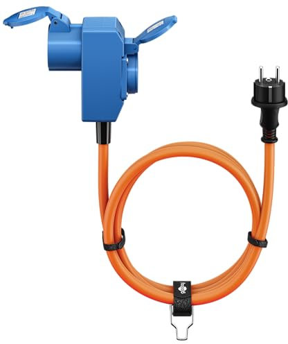 goobay CEE-Adapterkabel für Wohnwagen, 1,5 m, Schutzkontakt 90°, CEE-Buchse und Schutzkontakt mit Verschlusskappen, Kabel für Camping, Wohnmobil und Wohnwagen, 76222