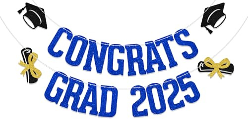 Banner mit Aufschrift Congrats Grad 2025, Abschlussfeier, Party-Dekoration, Congratulation You Did It,We are So Proud of You, Abschlussfeier, Party-Dekoration, blauer Glitzer