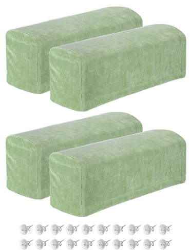 sourcing map 4Pcs Stretch Armrest Covers, Chenille Soft Armchair Slipcovers Couch Recliner Arm Cover with Twist Pins for Chair Sofa Protector, Green