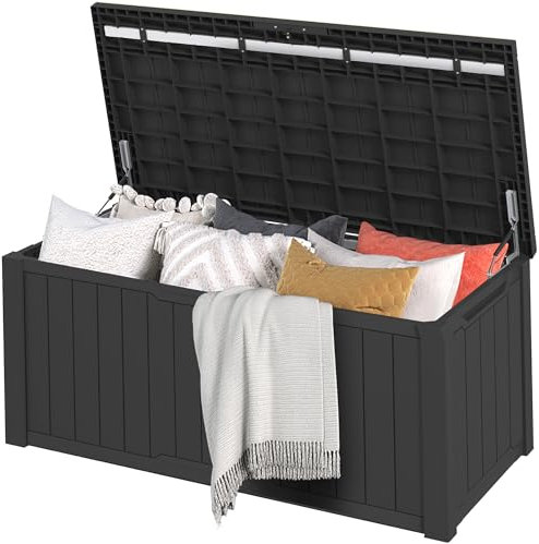 DWVO Gartenbox|870 Liter 143x80.5x79cm|Auflagenbox Aufbewahrungsbox Garten Kissenbox Outdoor Gartentruhe |Wasserdicht Gasdruckfeder|Für Sitzauflagen Gartengeräte & Kinderspielzeug|Schwarz