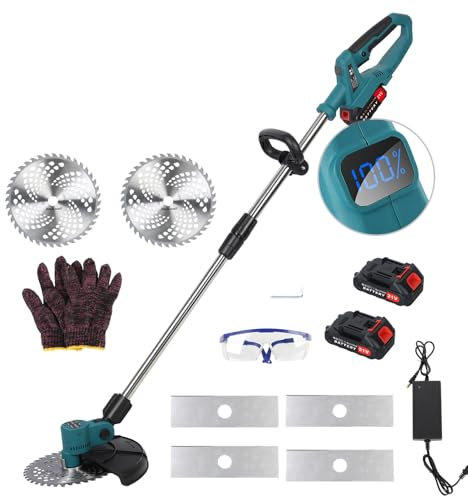qorkhogr 21V Cordless Strimmer, 9 Inch Weed Eater, Electric Grass Trimmer, Retractable Home Weed Mower, Handheld Lawn Mower for Lawn Edger UK