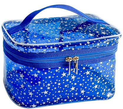 TotePrint Star Pattern PVC Cosmetic Bag Waterproof Square Bucket Shape 22 x 14 x 14 cm Travel Makeup Organiser (Pack of 1), blue, Modern
