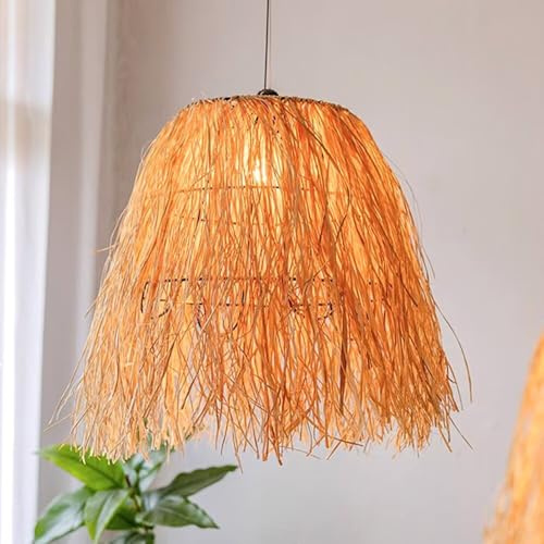 GUANSHAN Retro Pastoral Style Handmade Raffia Pendent Light Creative Romantic Straw Tassel Lampshade Chandelier Ceiling Lamp for Living Room, Restaurant, Cafe