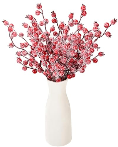 pobuu 12 Piece Artificial Red Berry Stems Branches,Christmas Berry Picks Holly Berries Stem Picks for Floral Arrangements Christmas Tree Holiday Home Xmas DIY Crafts Decor