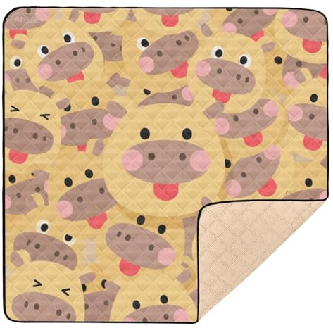 Baby-Fitness- und Aktivitätsmatte mit niedlicher Kuh-Motiv, rutschfest, waschbar, Bauch- und Krabbelmatte für Babys, Kleinkinder, 127 x 127 cm, Braun